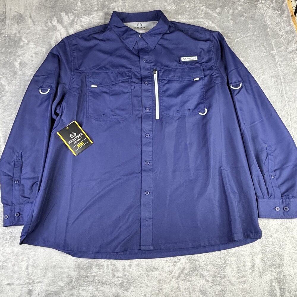 Realtree Men's Casual Button Down Shirt - Navy Blue